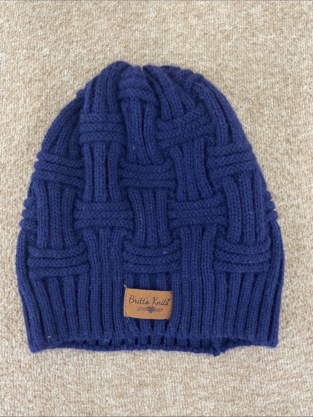 Britt’s Knits One Size Navy Blue Basket Weave Knit Beanie Hat